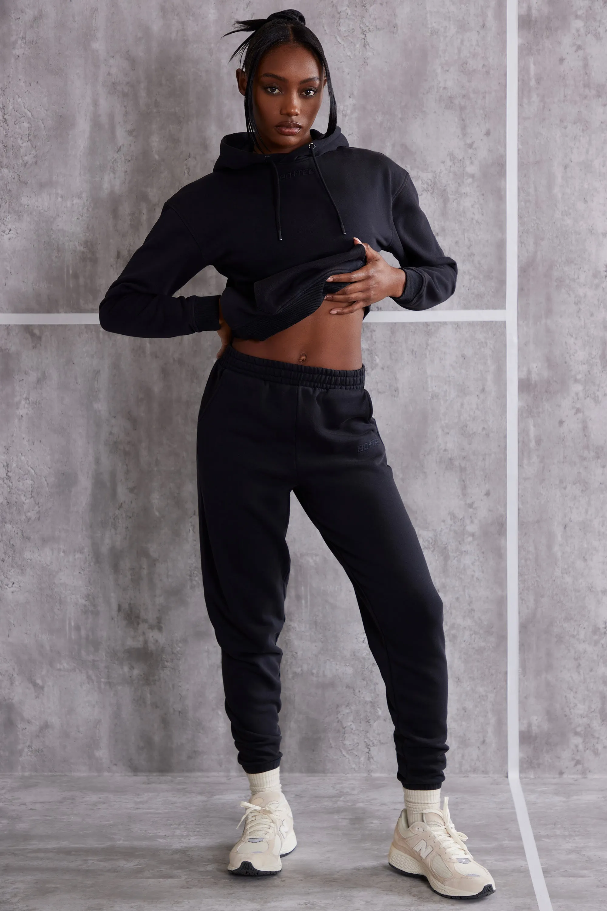 High Waist Cuffed Joggers in Washed Black