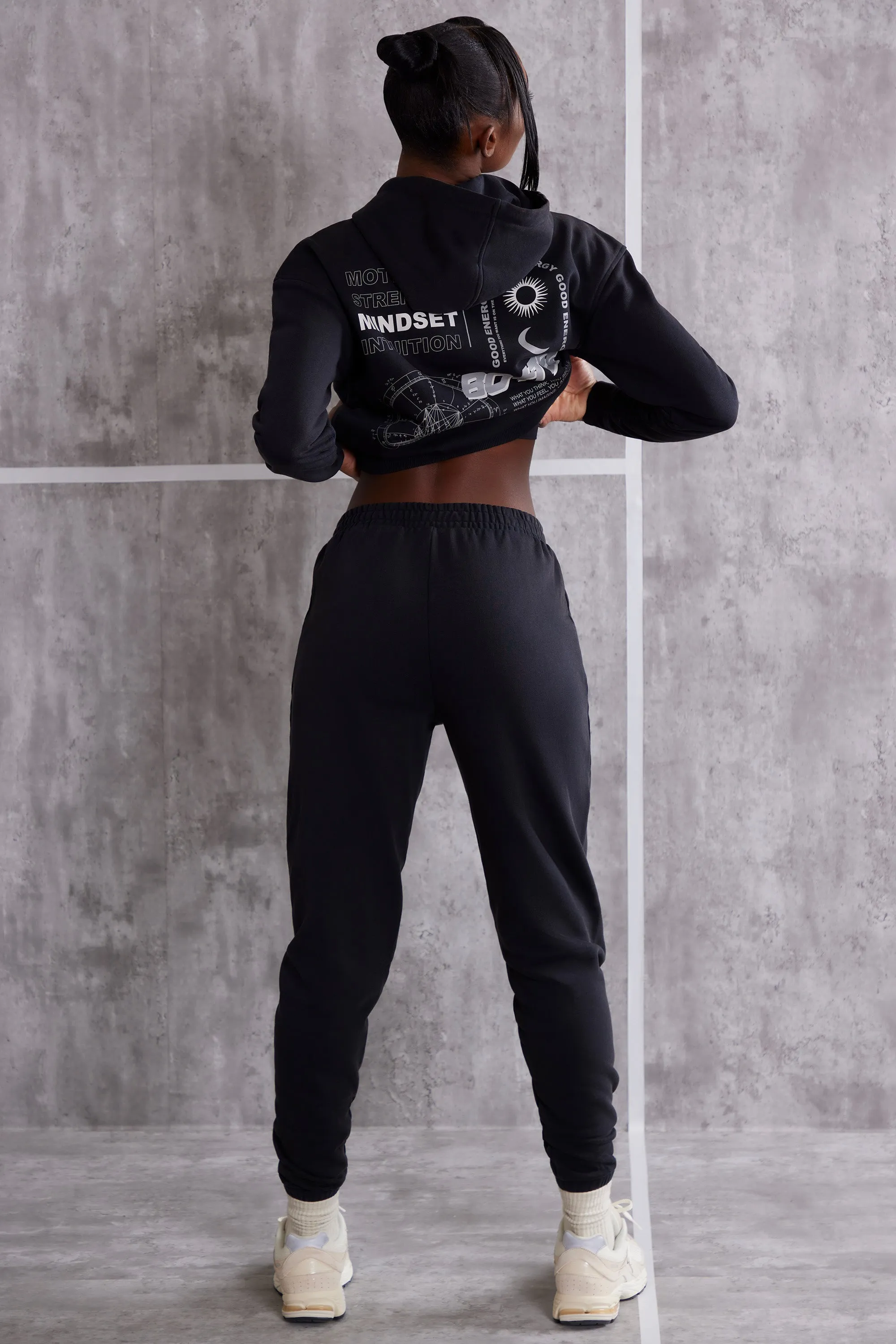 High Waist Cuffed Joggers in Washed Black