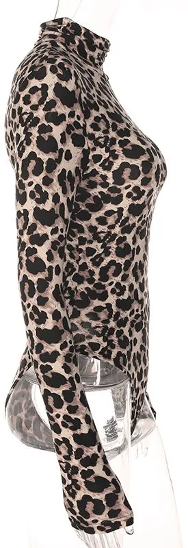 High/Turtle Neck Leopard Print Bodysuit