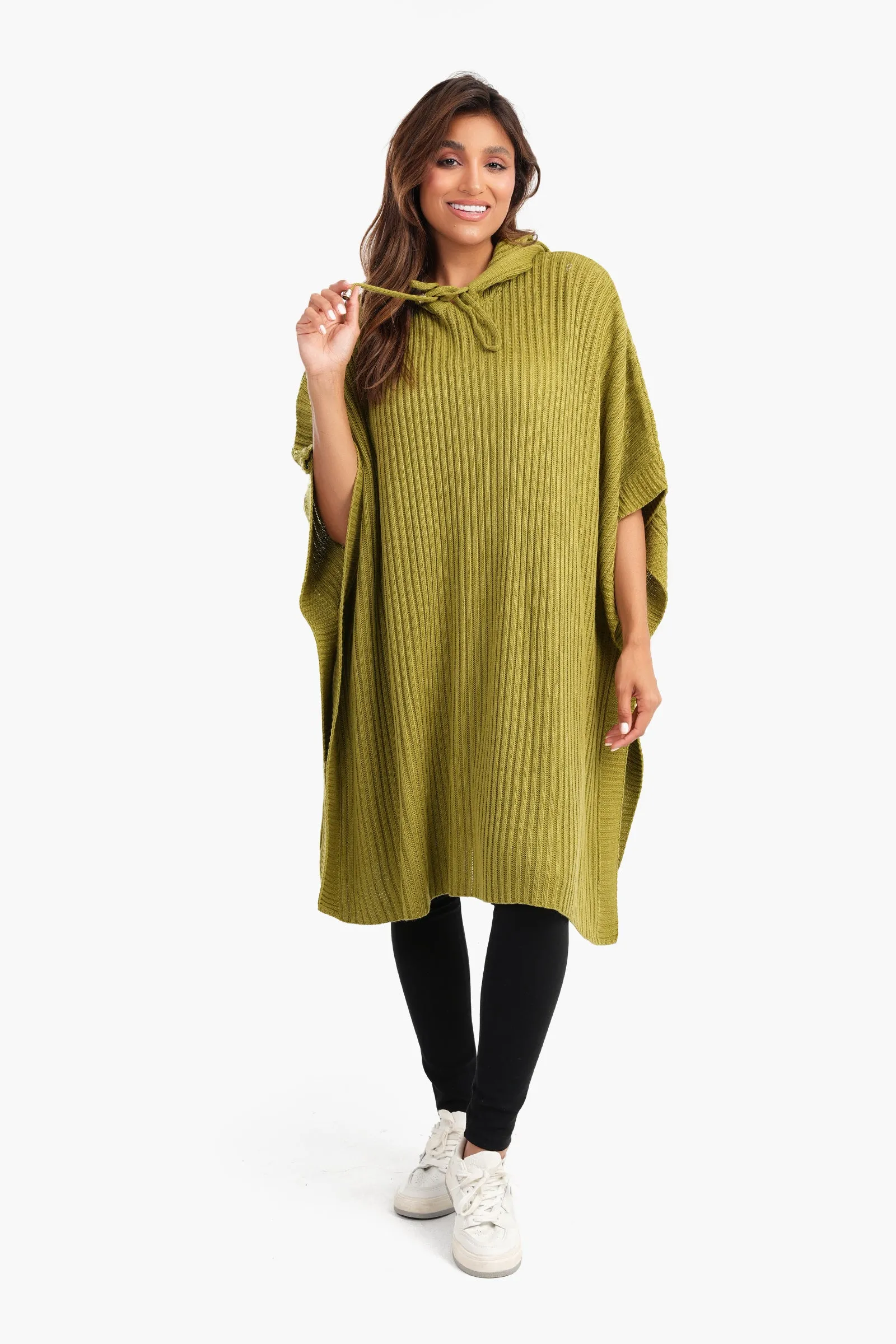 Hooded Poncho with Knee Length