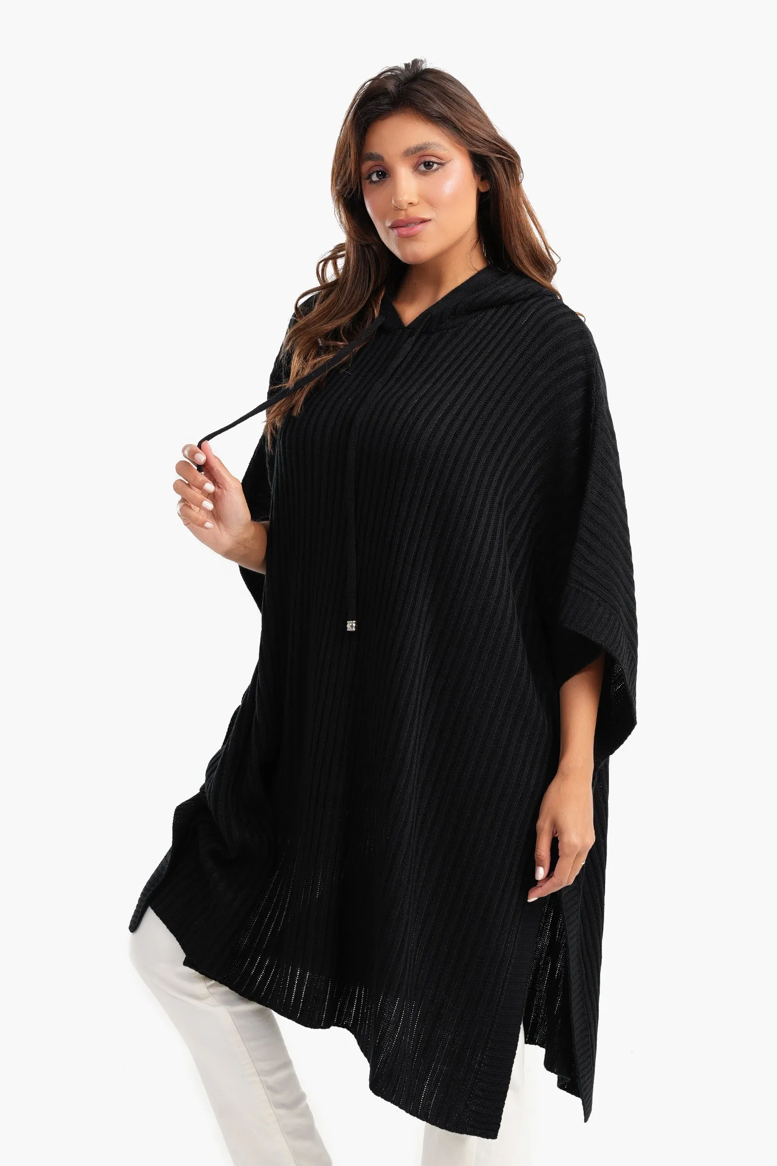 Hooded Poncho with Knee Length