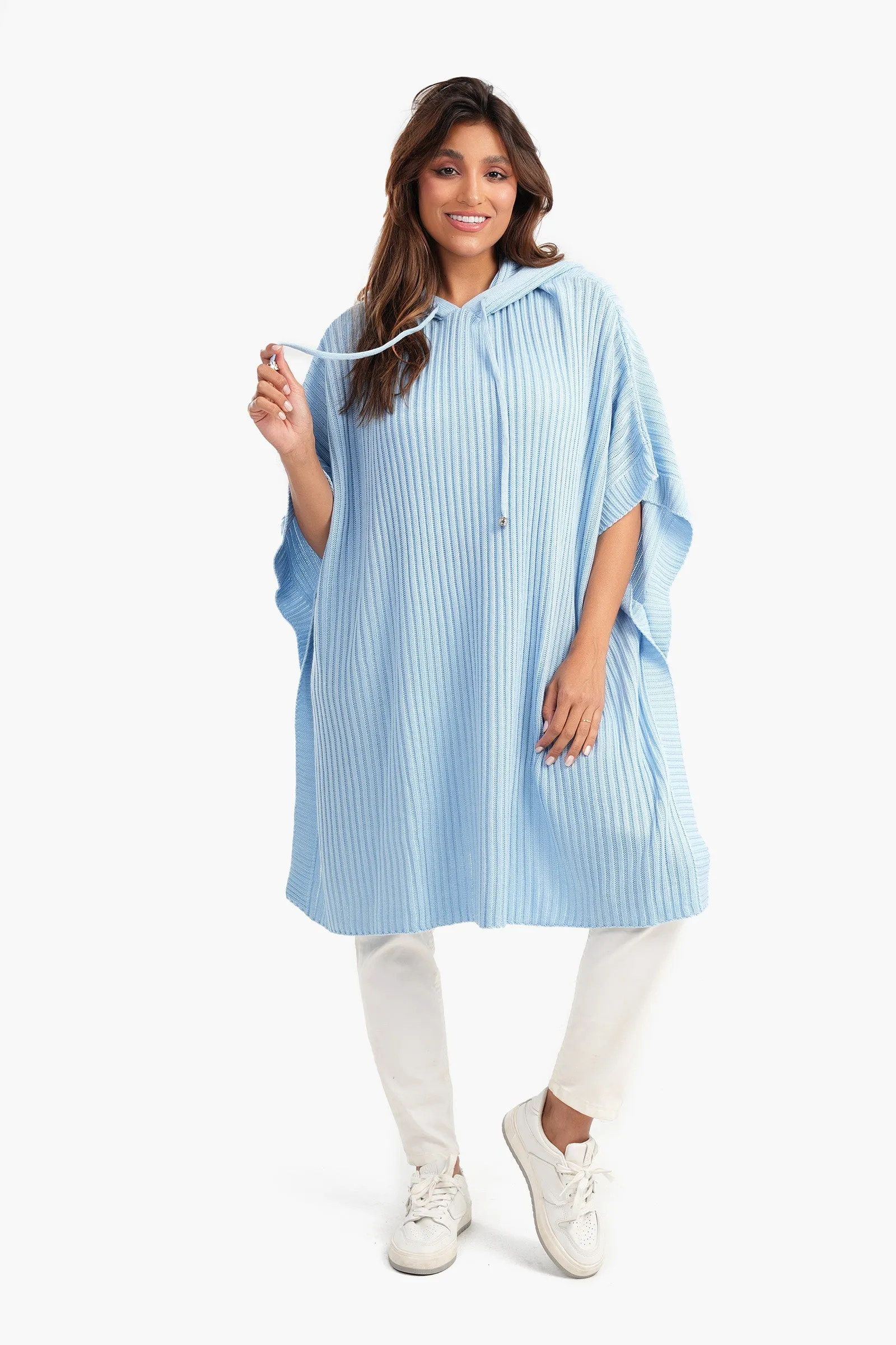 Hooded Poncho with Knee Length