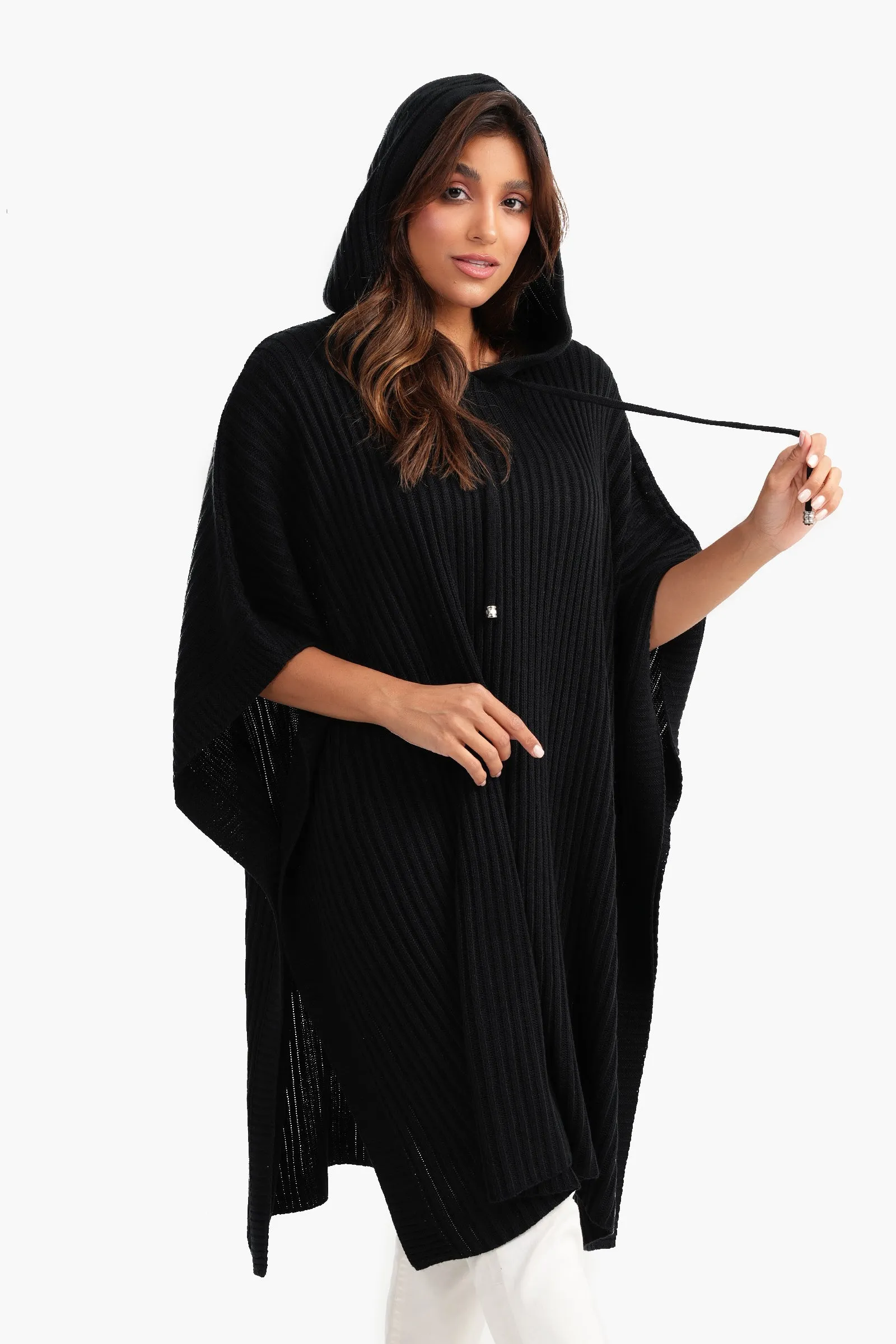 Hooded Poncho with Knee Length