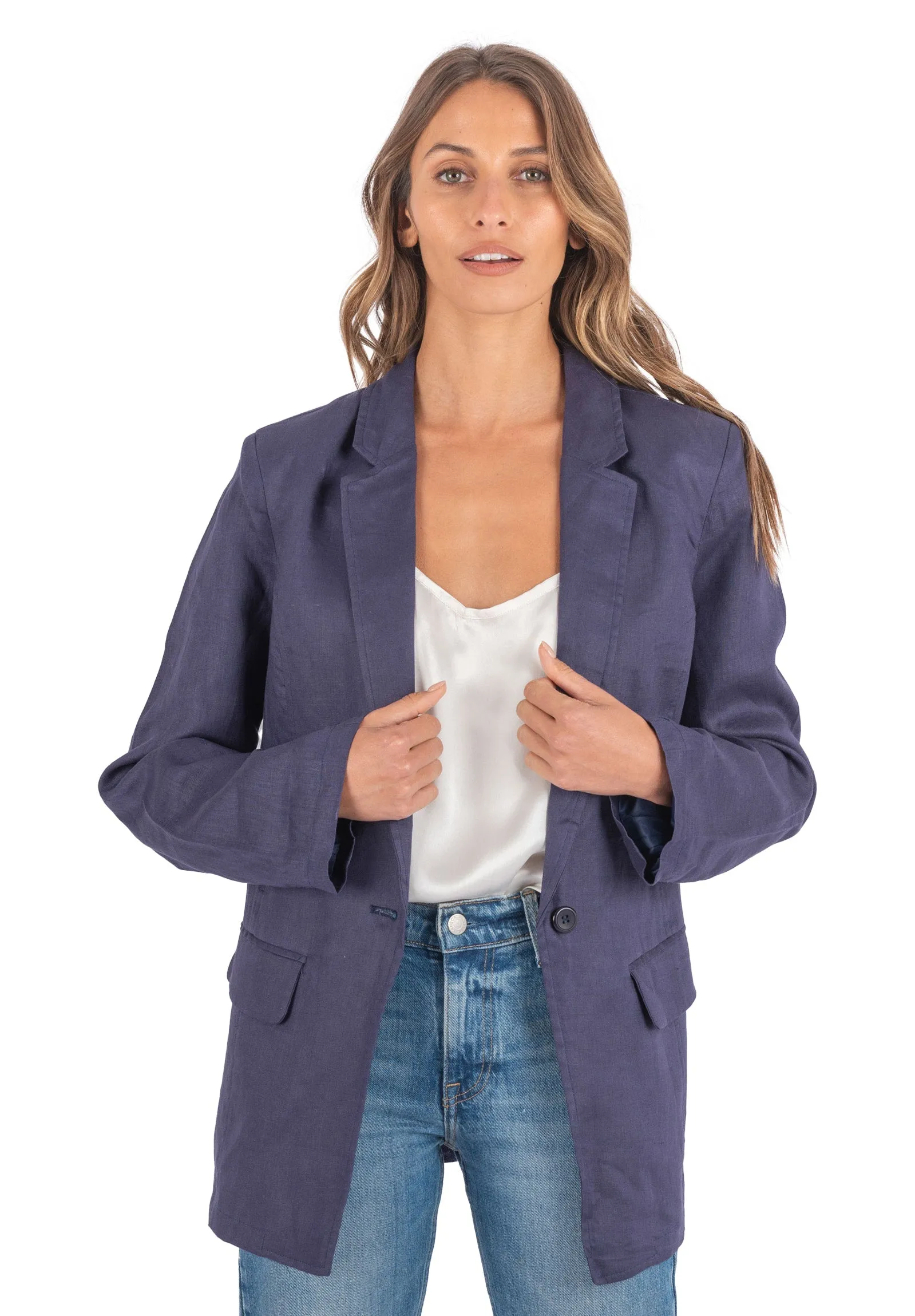 Jackie Blue Oversized Blazer in Pure Linen