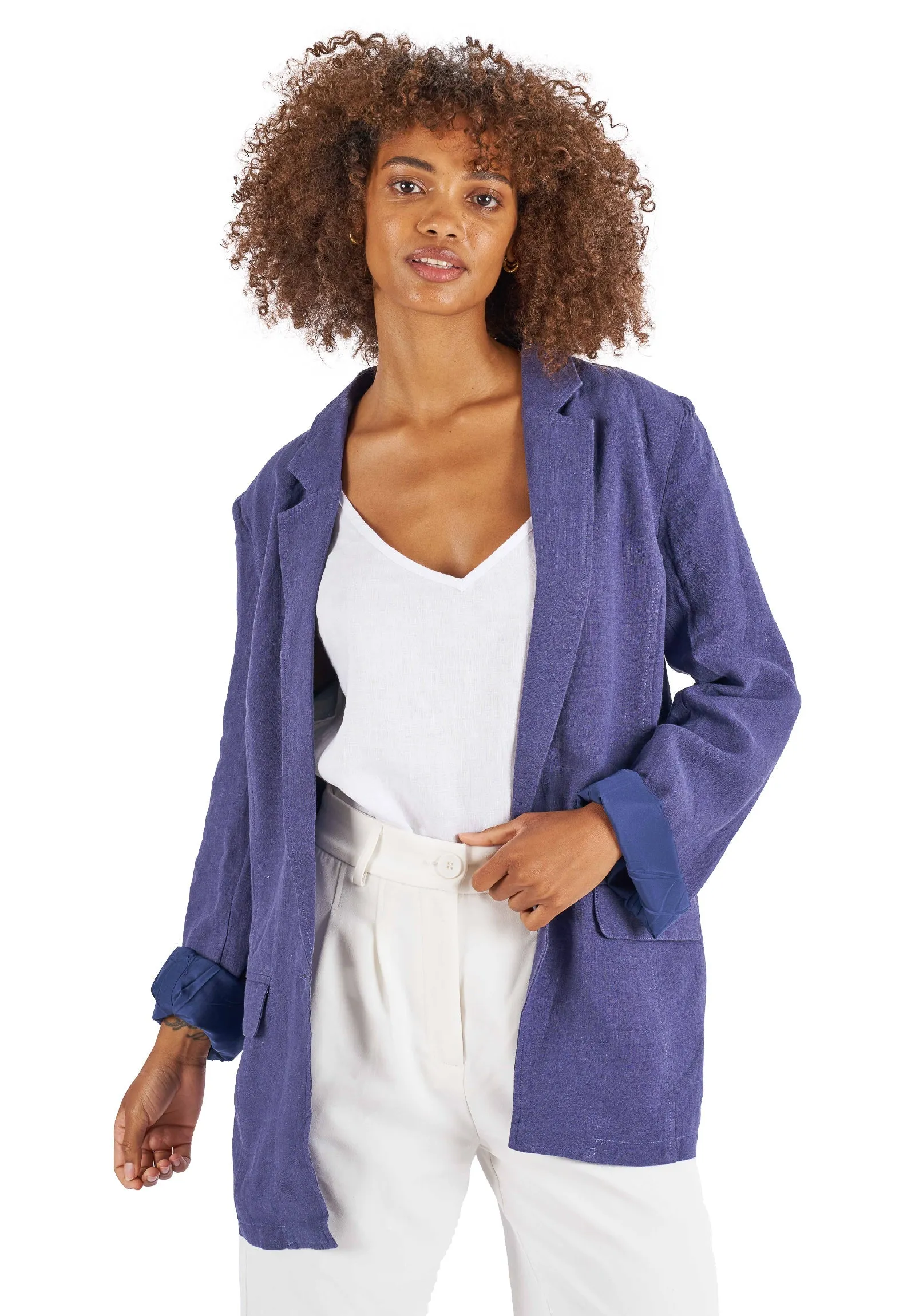 Jackie Blue Oversized Blazer in Pure Linen