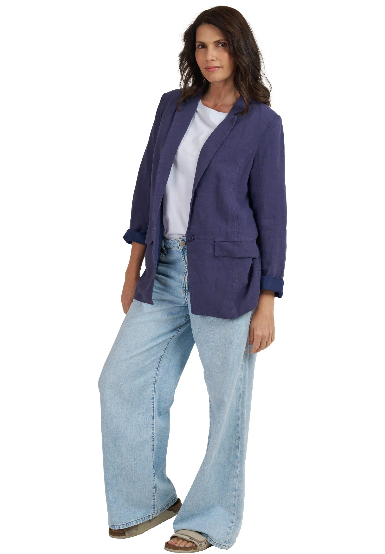 Jackie Blue Oversized Blazer in Pure Linen