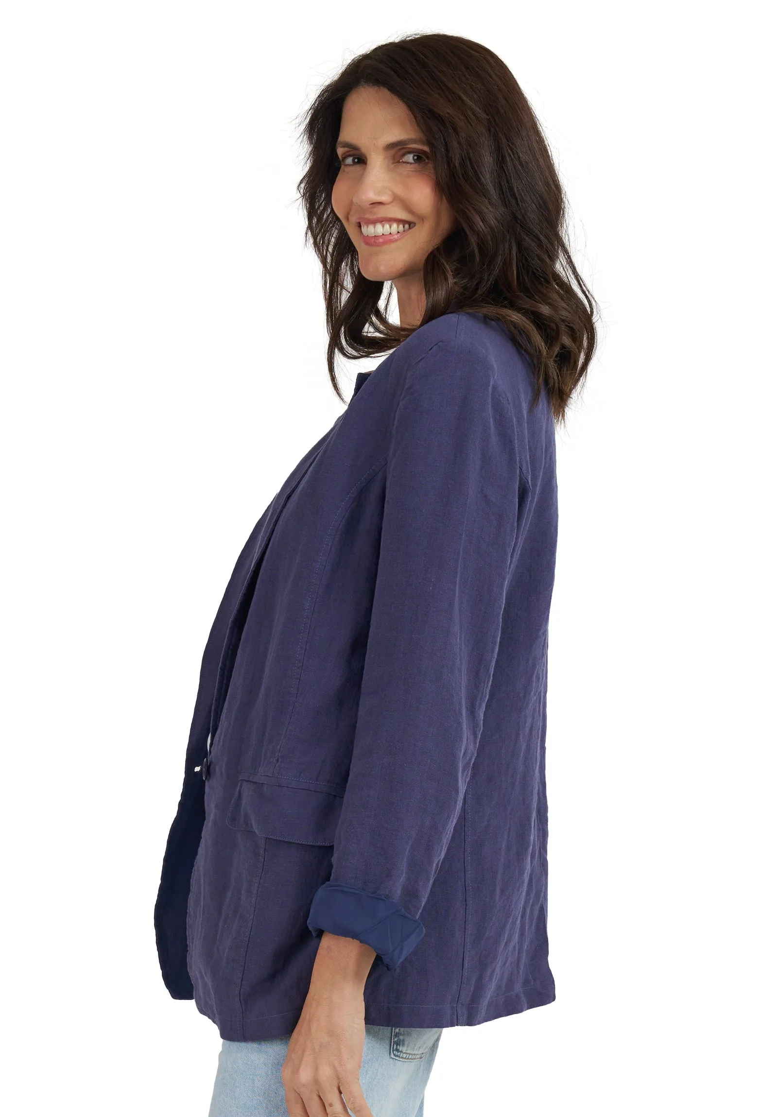 Jackie Blue Oversized Blazer in Pure Linen