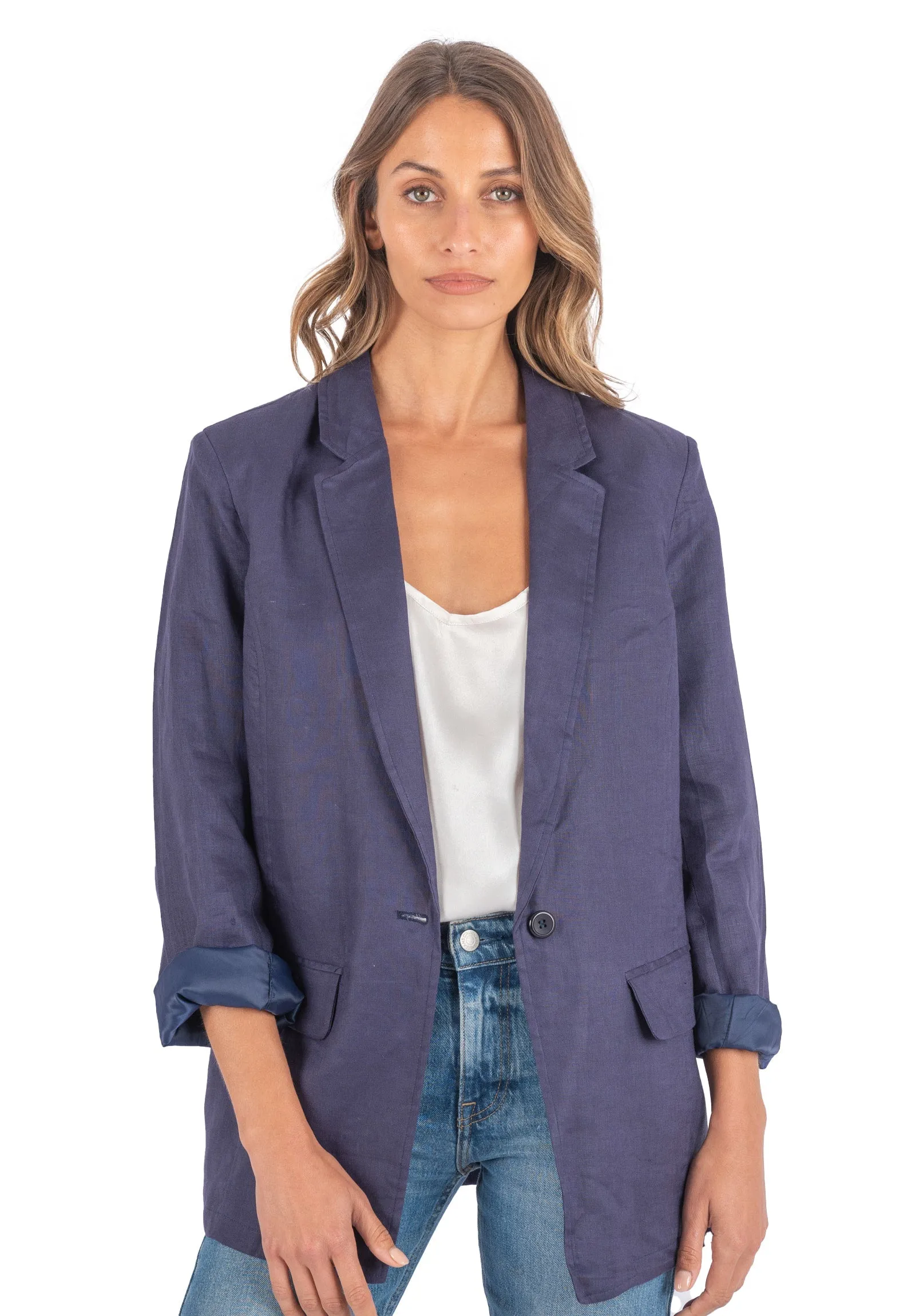 Jackie Blue Oversized Blazer in Pure Linen