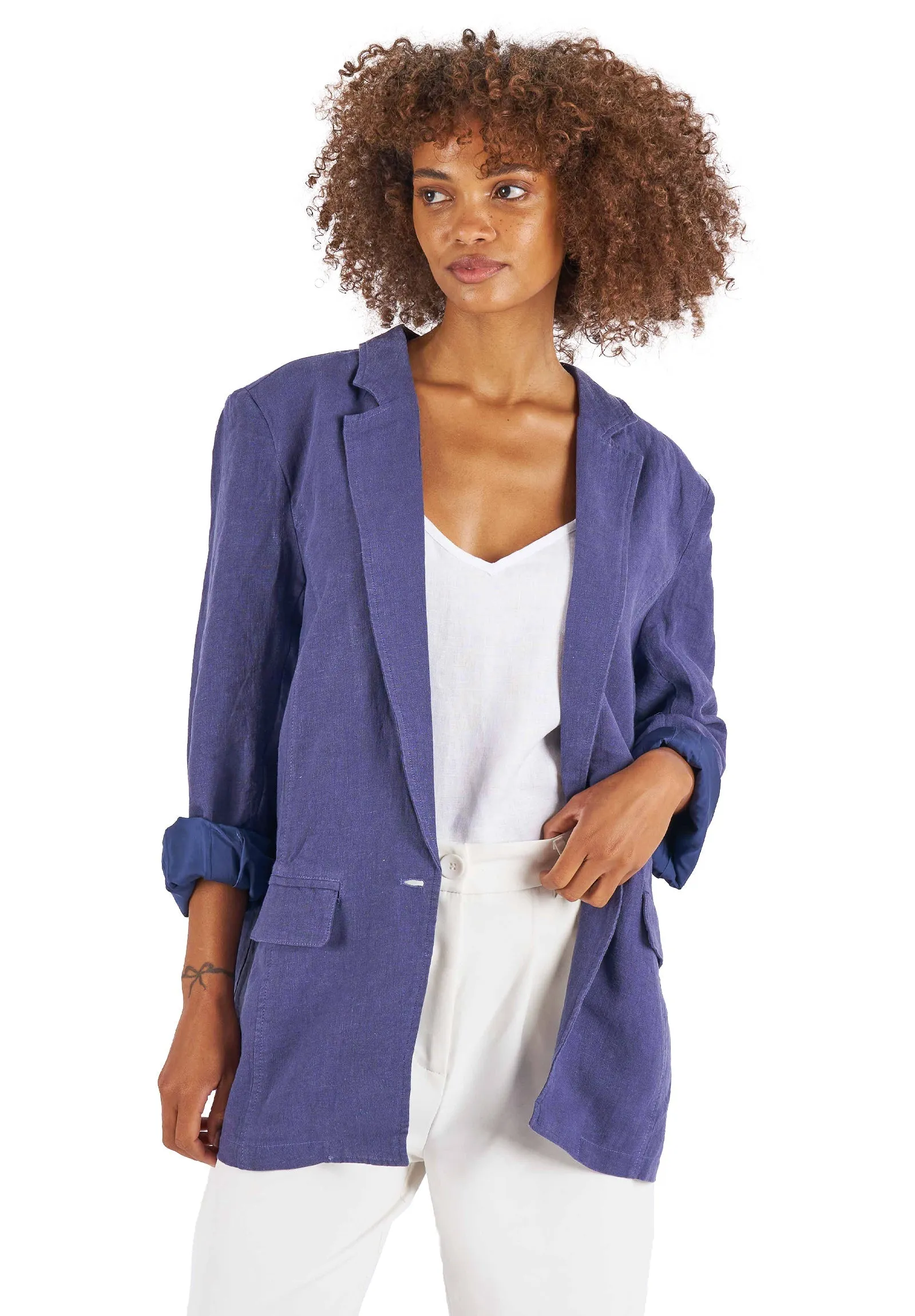 Jackie Blue Oversized Blazer in Pure Linen