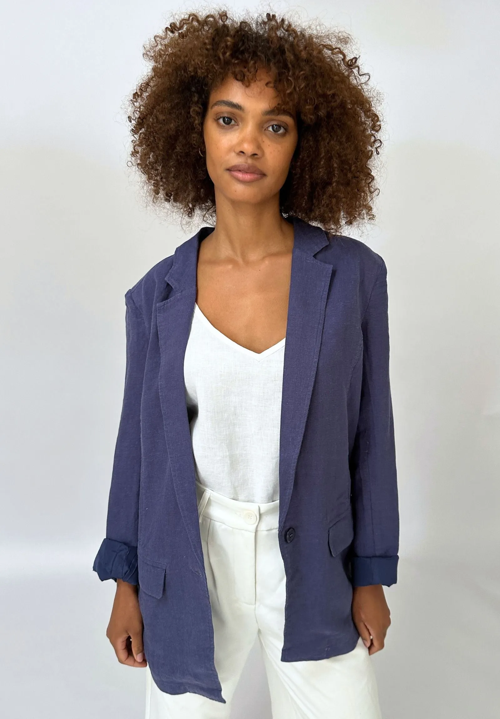 Jackie Blue Oversized Linen Blazer