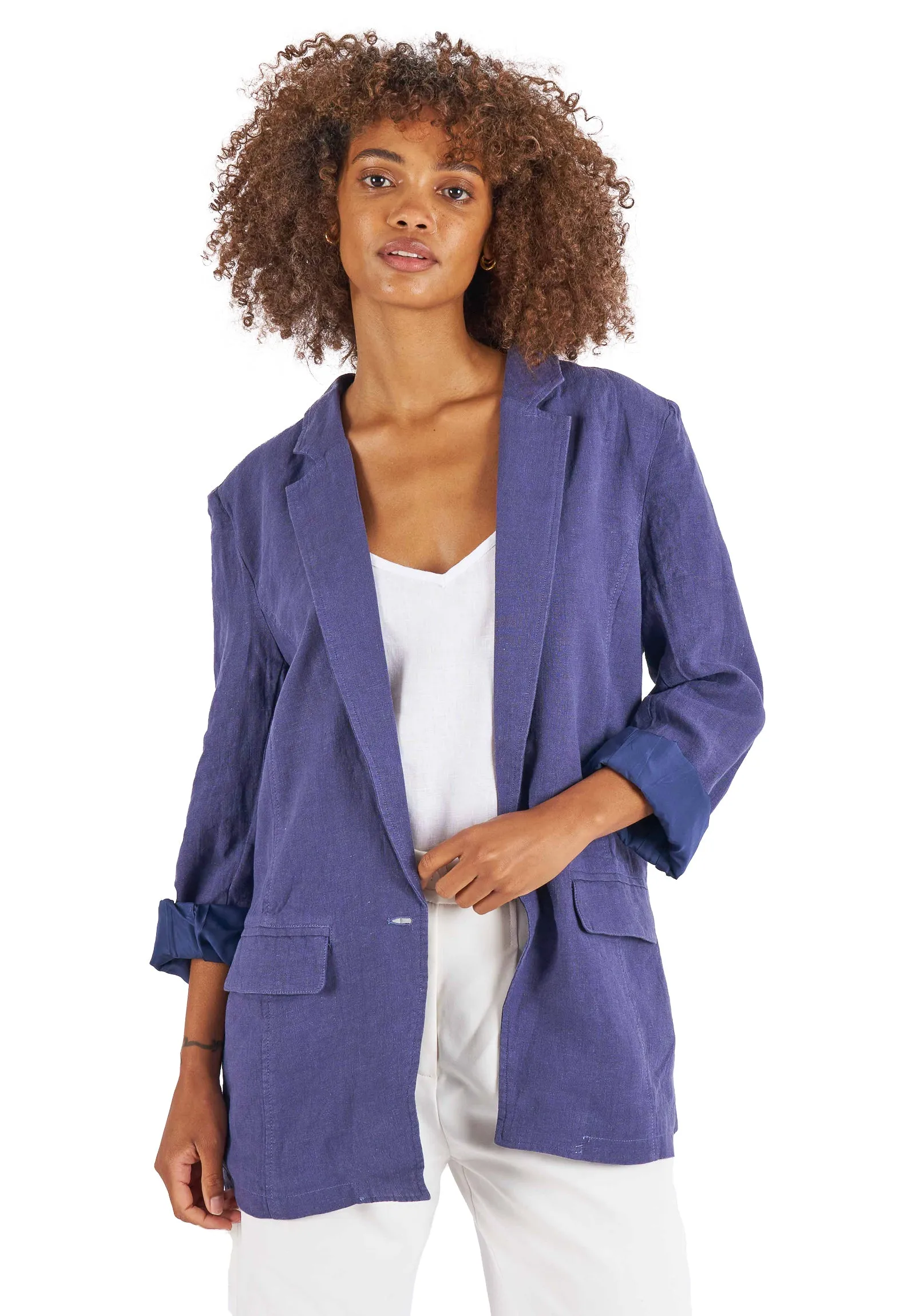 Jackie Blue Oversized Linen Blazer