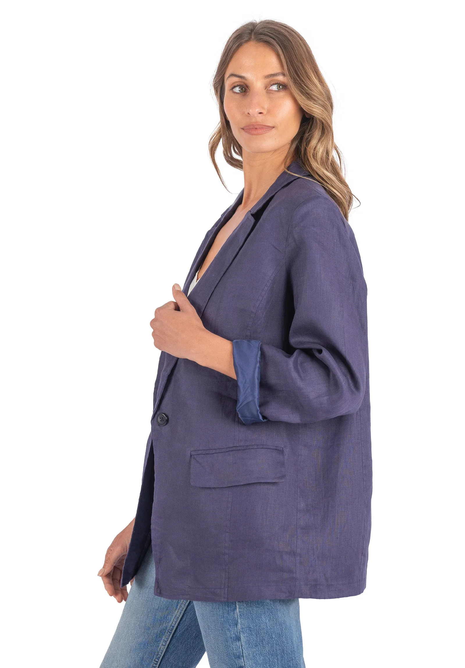 Jackie Blue Oversized Linen Blazer