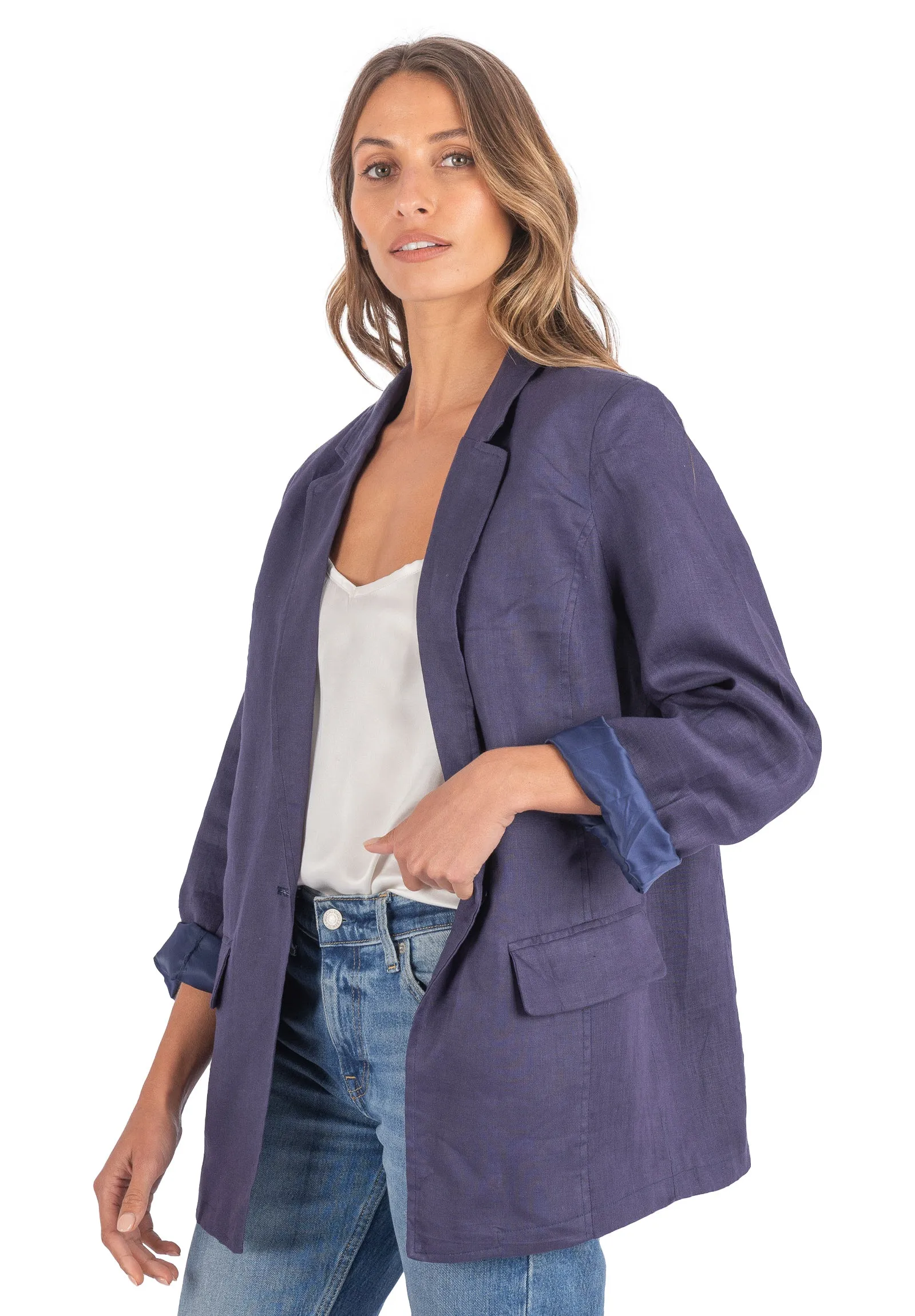 Jackie Blue Oversized Linen Blazer