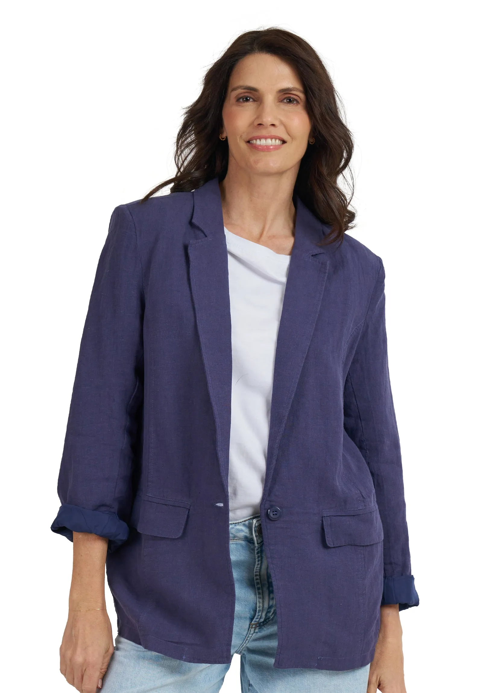 Jackie Blue Oversized Linen Blazer