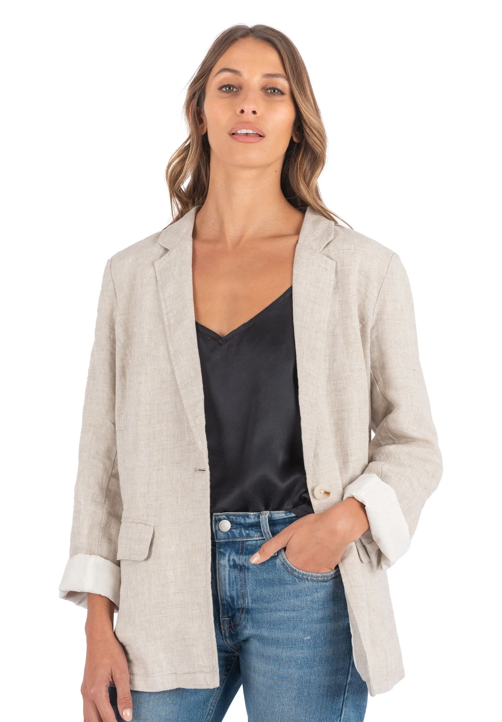 Jackie Natural Oversized Linen Blazer