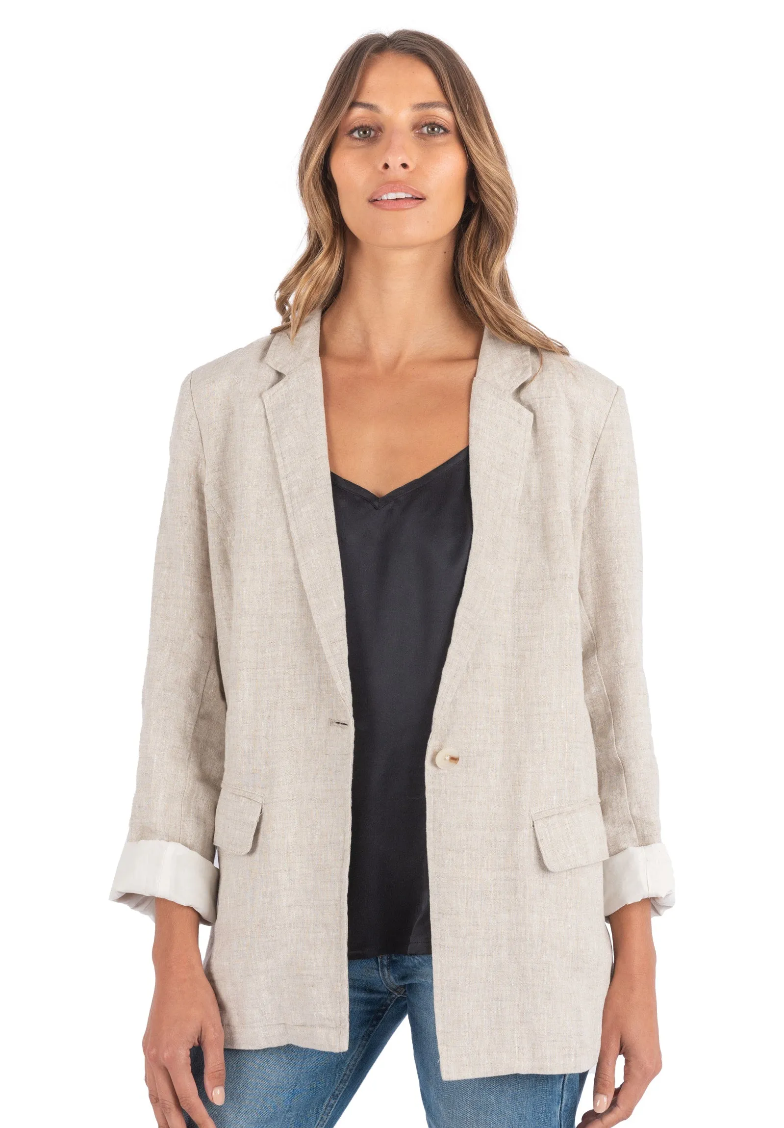 Jackie Natural Oversized Linen Blazer