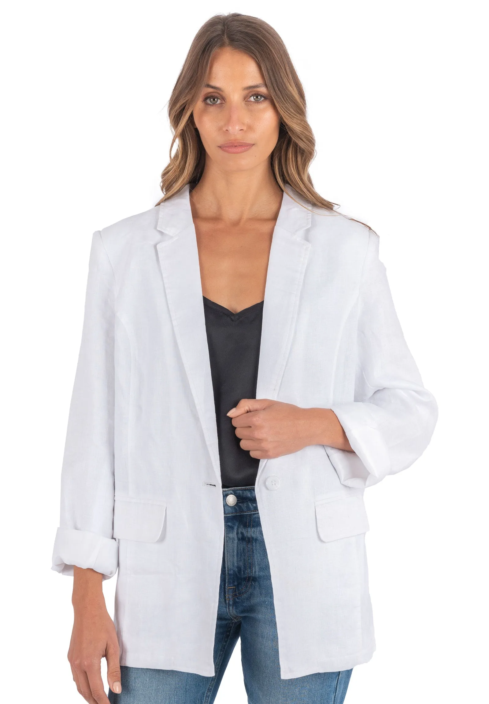 Jackie White Oversized Linen Blazer