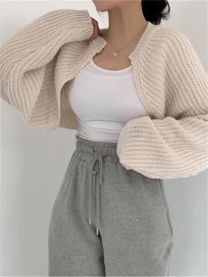 Joskaa New 2024 Short Cardigans Knitted Chic Korean Fashion Poncho Women Summer Elegant Vintage Minimalist Lady Tops Fall Outfits 2024