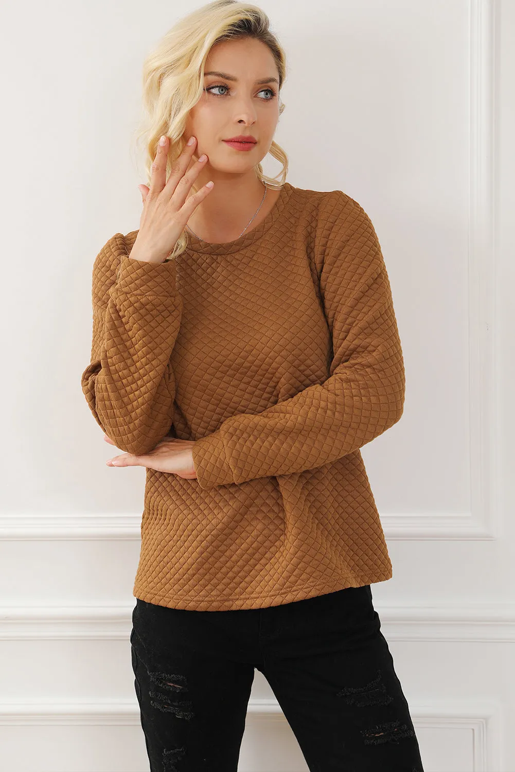 Juliet Quilted Puff Sleeve Pullover Sweatshirt