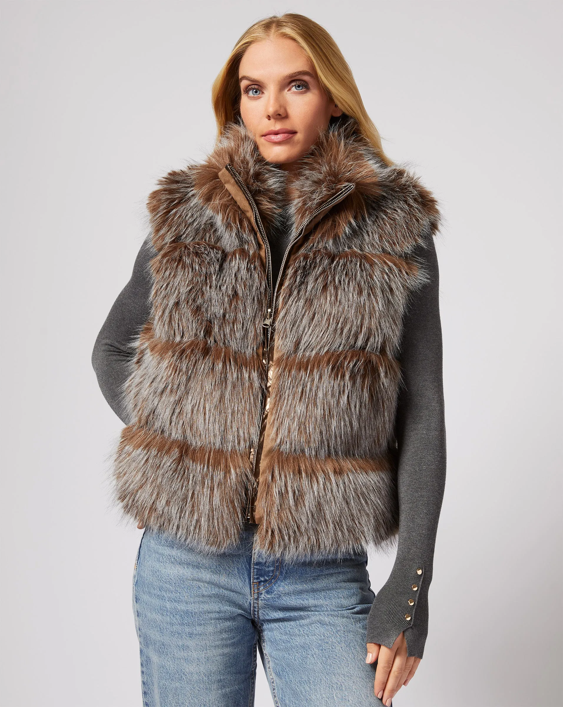 Katy Tipped Fox Faux Fur Vest