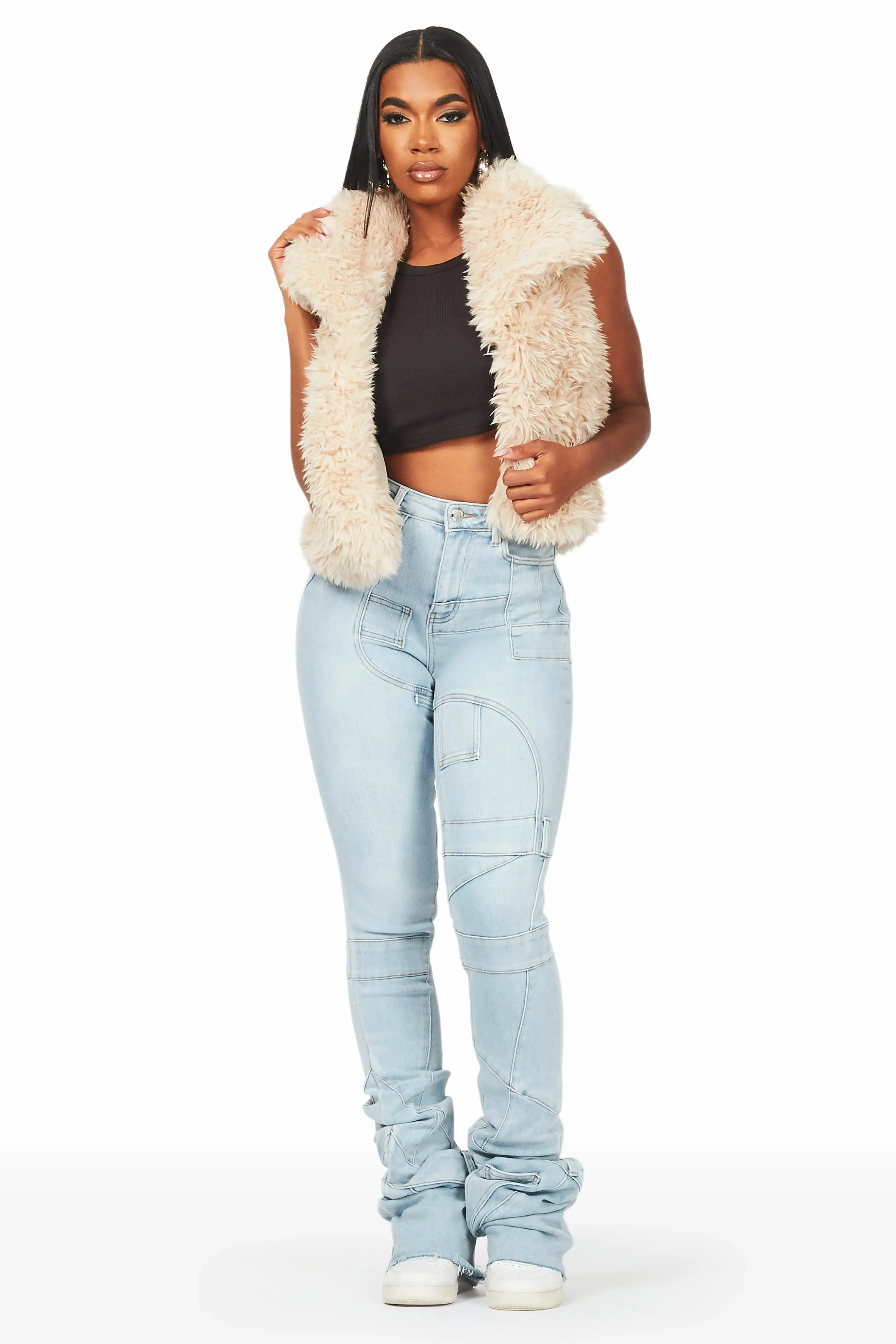 Keionna Beige Fur Vest