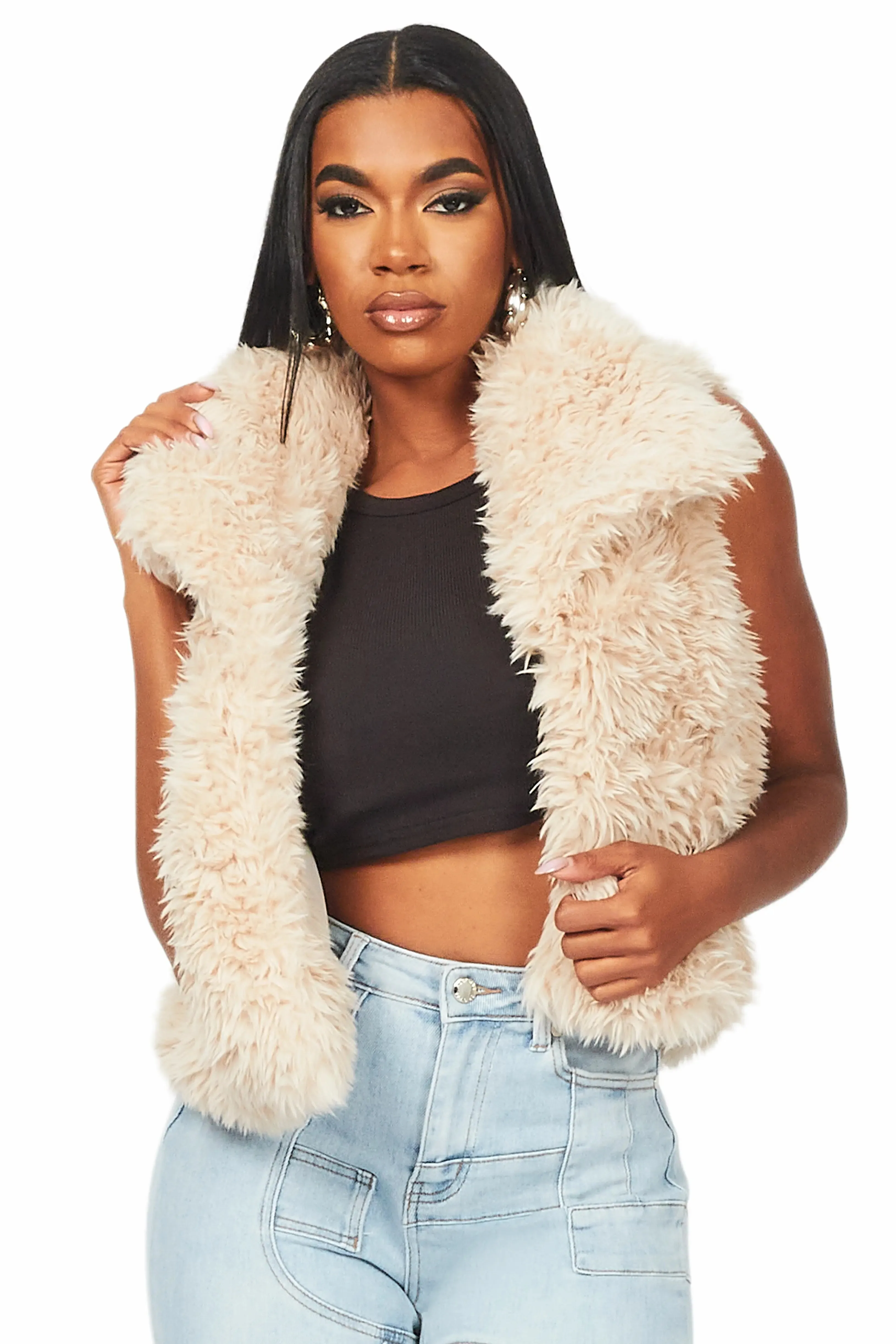 Keionna Beige Fur Vest