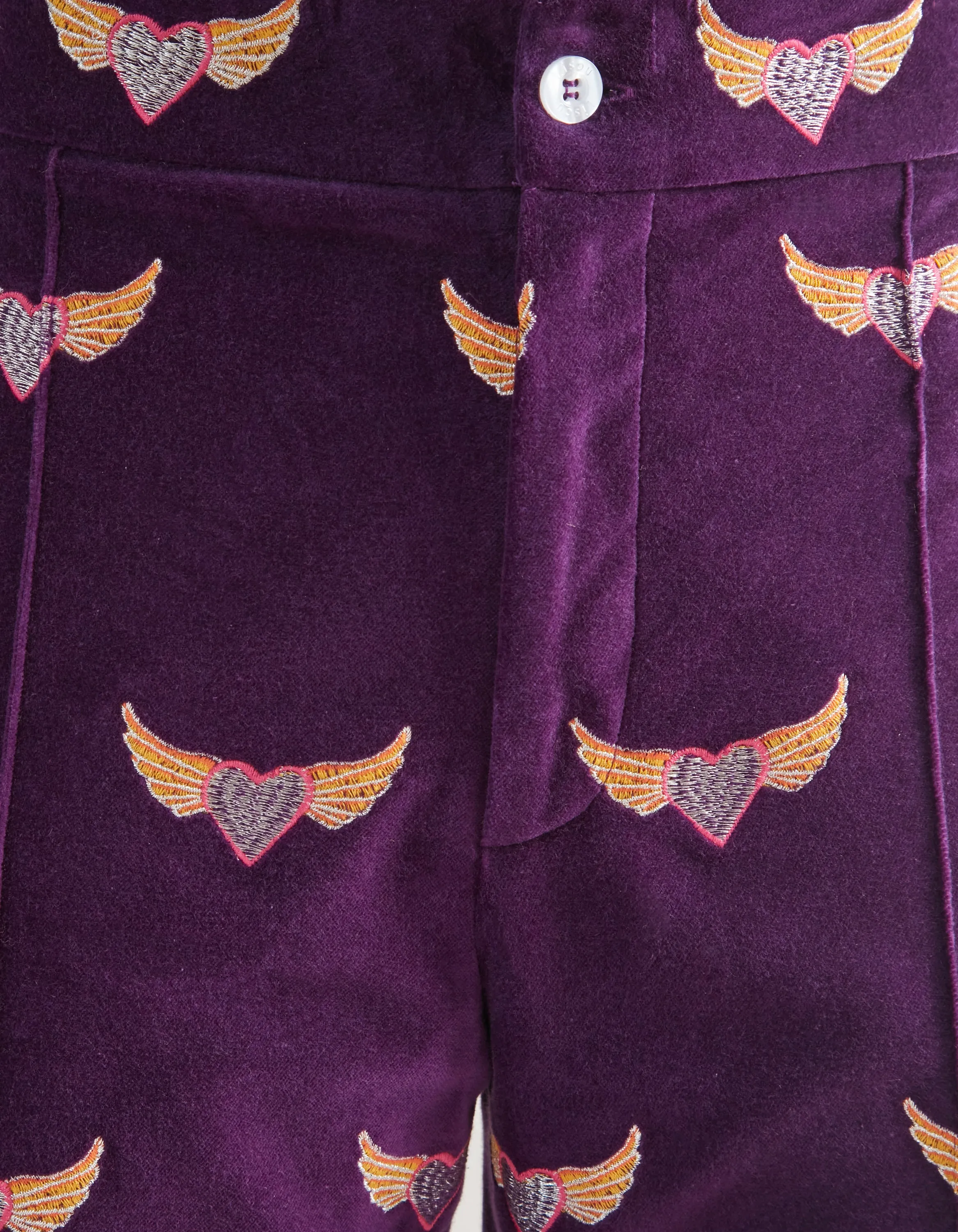 Kelly Purple Flying Hearts Embroidered Velvet Trousers