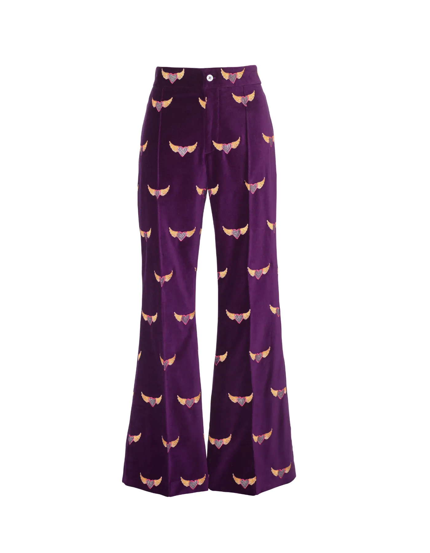 Kelly Purple Flying Hearts Embroidered Velvet Trousers