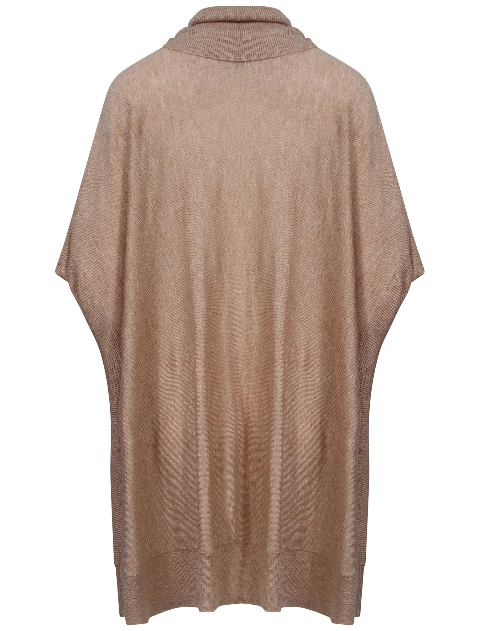 Kian Roll Neck Knitted Poncho in Camel Marl - Amara Reya