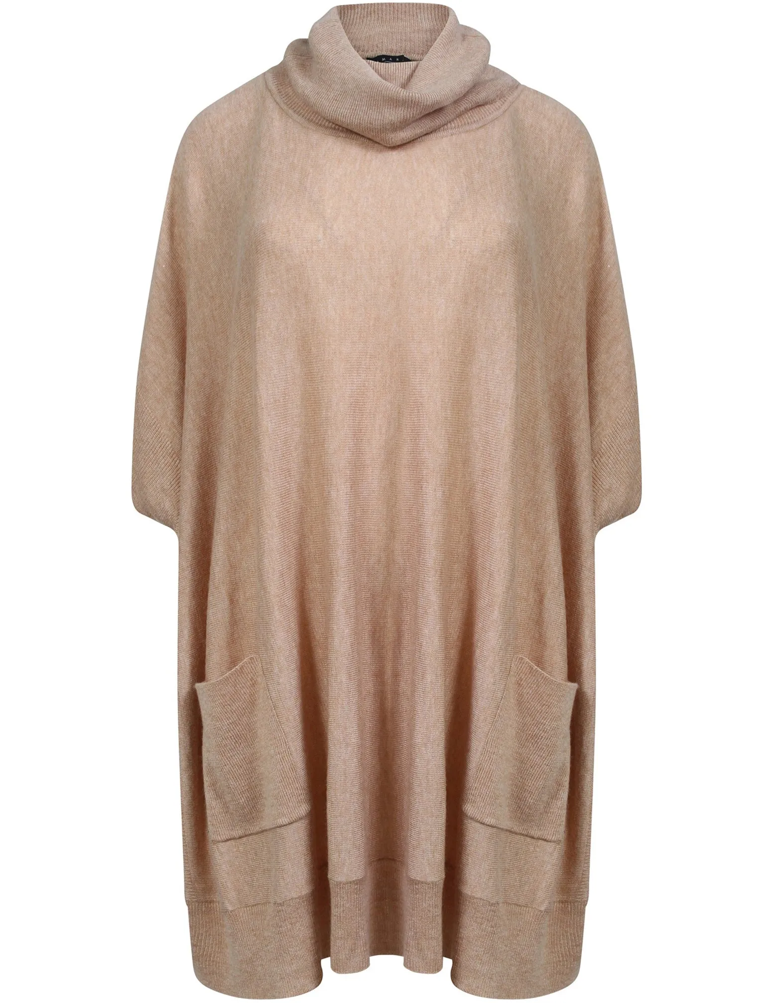 Kian Roll Neck Knitted Poncho in Camel Marl - Amara Reya