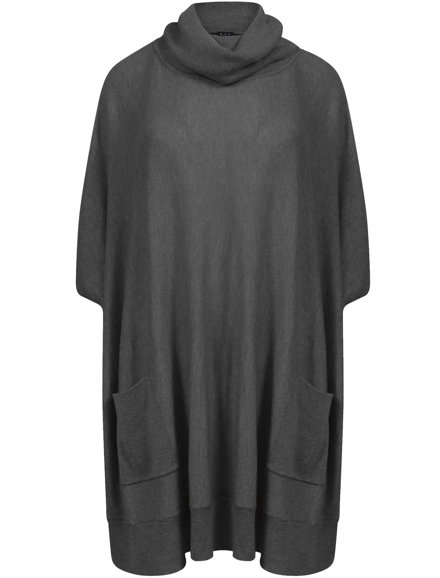 Kian Roll Neck Knitted Poncho in Dark Grey Marl - Amara Reya