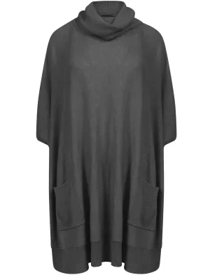 Kian Roll Neck Knitted Poncho in Dark Grey Marl - Amara Reya