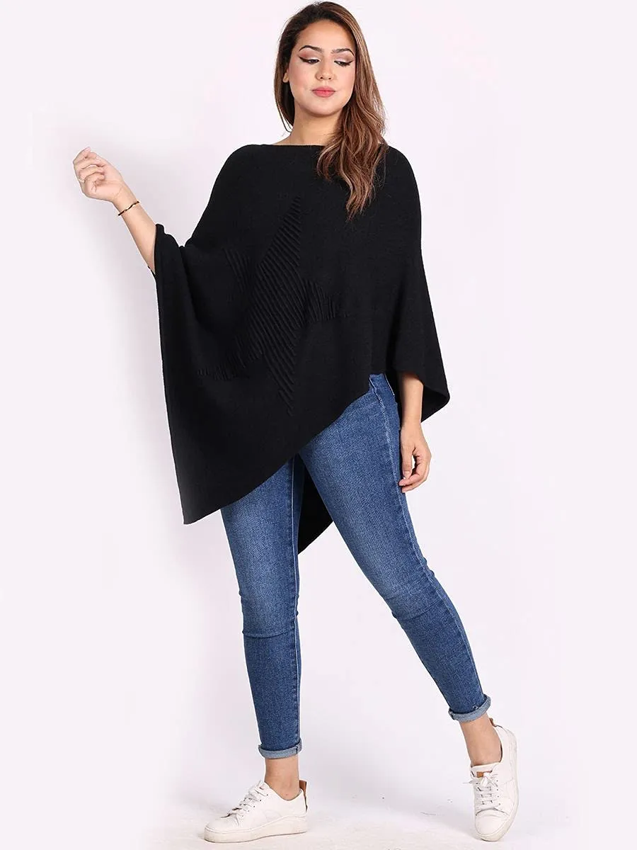 Ladies Italian Knitted  Star Poncho Womens Ribbed Star Asymmetric Hem Cape Shawl