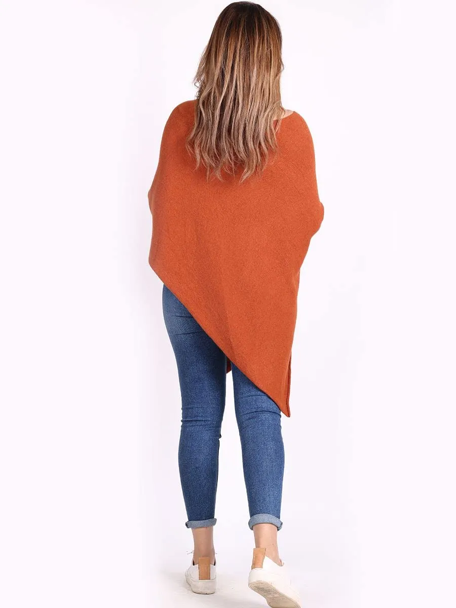 Ladies Italian Knitted  Star Poncho Womens Ribbed Star Asymmetric Hem Cape Shawl