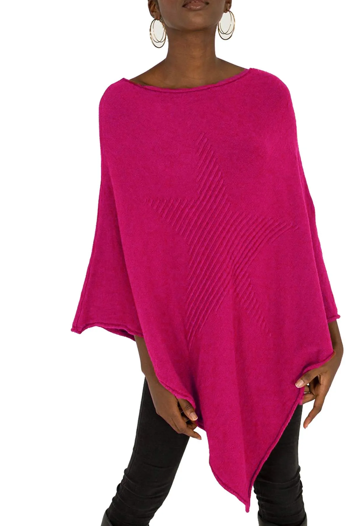 Ladies Italian Knitted  Star Poncho Womens Ribbed Star Asymmetric Hem Cape Shawl