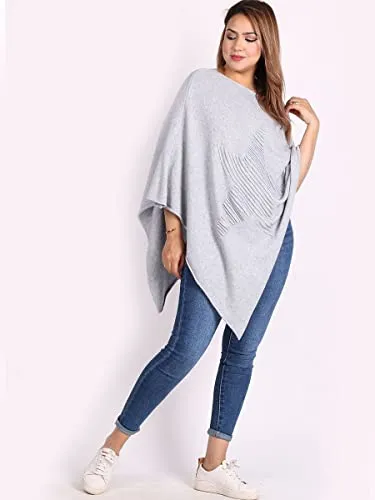 Ladies Italian Knitted  Star Poncho Womens Ribbed Star Asymmetric Hem Cape Shawl