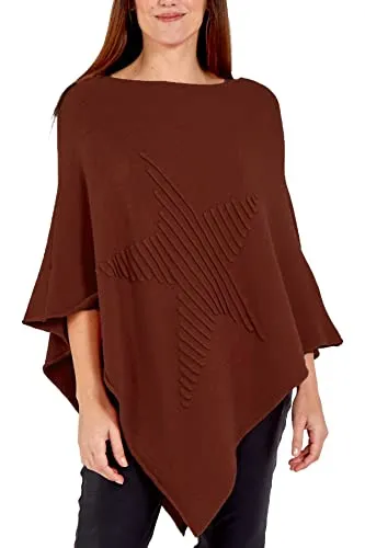 Ladies Italian Knitted  Star Poncho Womens Ribbed Star Asymmetric Hem Cape Shawl