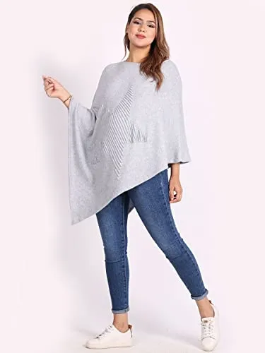 Ladies Italian Knitted  Star Poncho Womens Ribbed Star Asymmetric Hem Cape Shawl