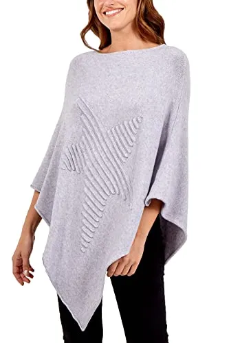 Ladies Italian Knitted  Star Poncho Womens Ribbed Star Asymmetric Hem Cape Shawl