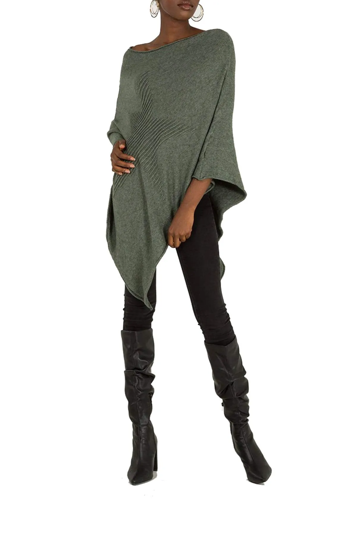 Ladies Italian Knitted  Star Poncho Womens Ribbed Star Asymmetric Hem Cape Shawl