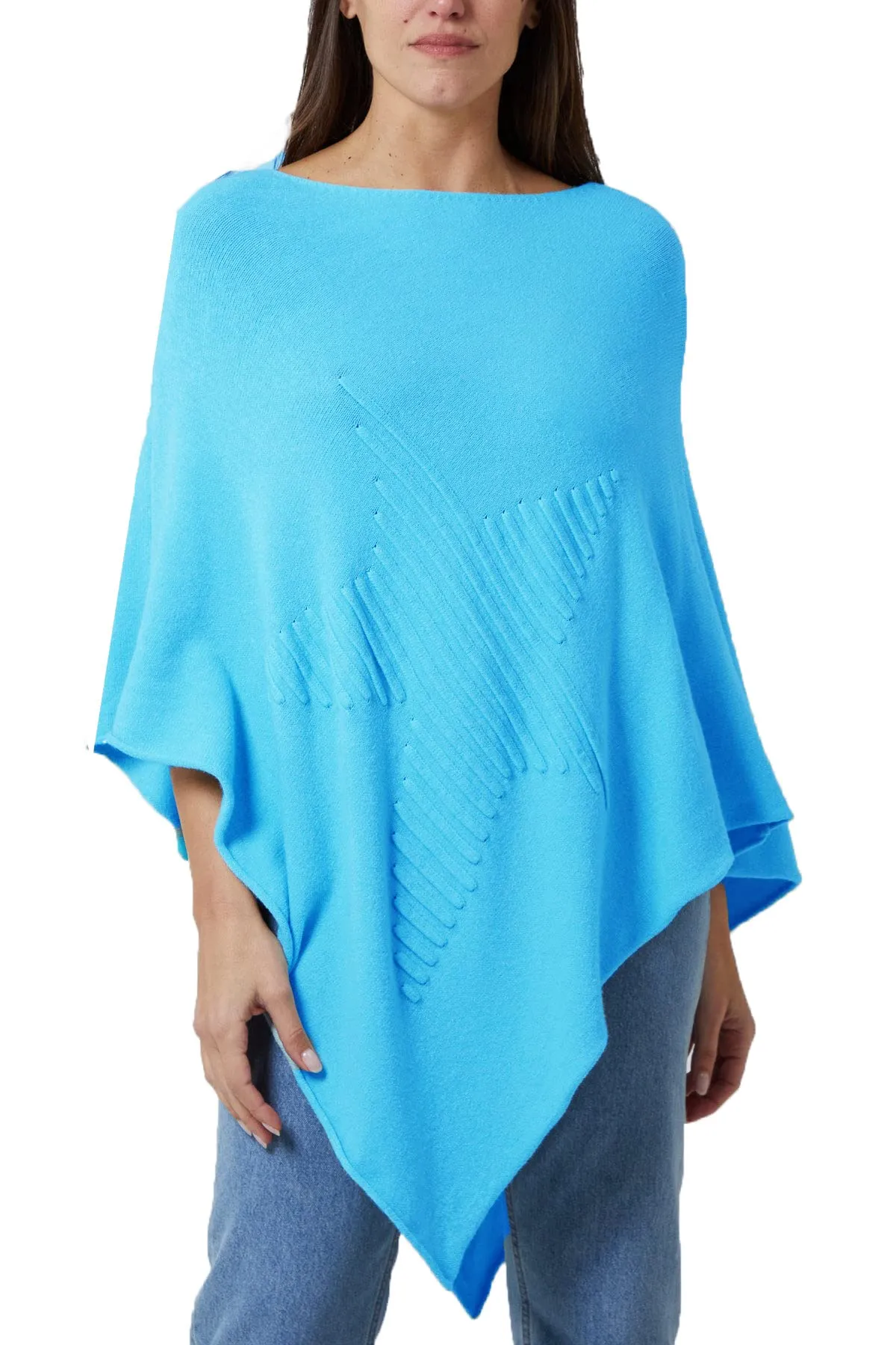 Ladies Italian Knitted  Star Poncho Womens Ribbed Star Asymmetric Hem Cape Shawl