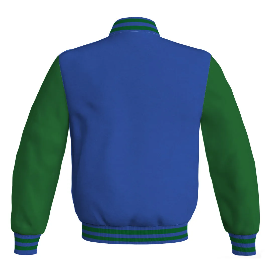 Letterman Jacket Blue Body and Green Leather Sleeves Bomber Jacket