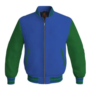 Letterman Jacket Blue Body and Green Leather Sleeves Bomber Jacket