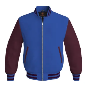 Letterman Jacket Blue Body and Maroon Leather Sleeves Bomber Jacket