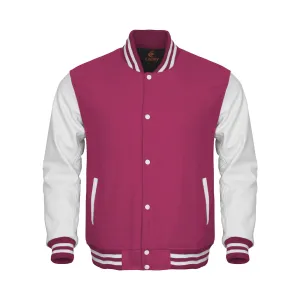 Letterman Jacket Hot Pink Body and White Leather Sleeves Varsity Jacket