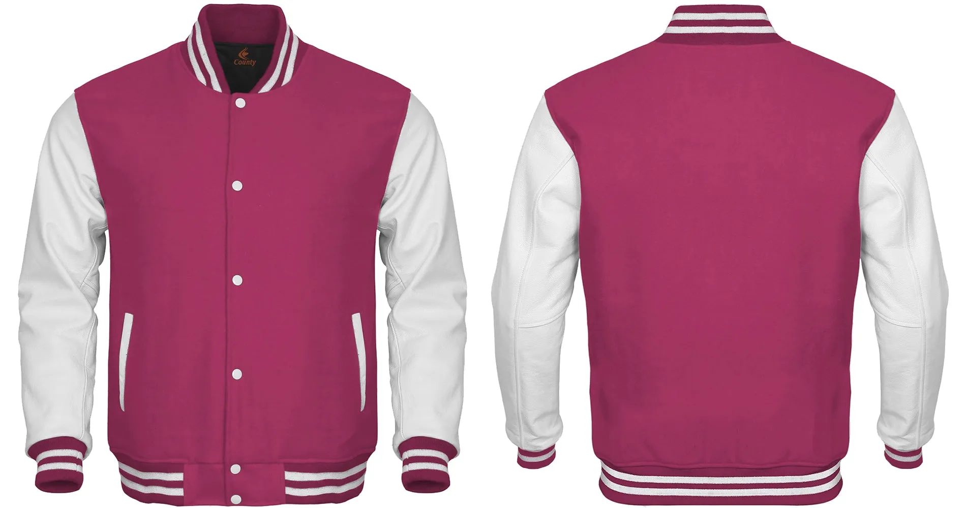 Letterman Jacket Hot Pink Body and White Leather Sleeves Varsity Jacket