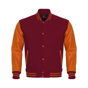 Letterman Jacket Maroon Body and Orange Leather Sleeves Varsity Jacket