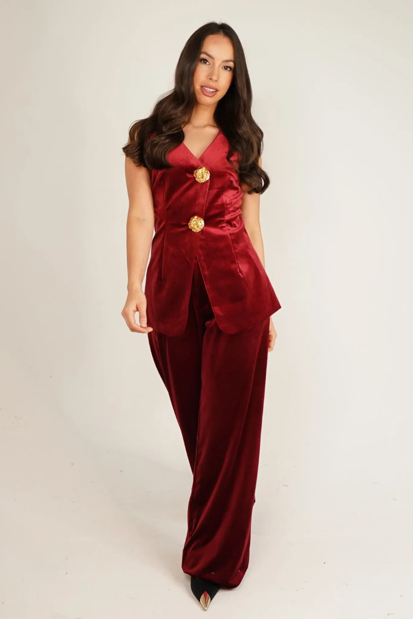 Love Laura Velvet Two Piece In Mulled Wine