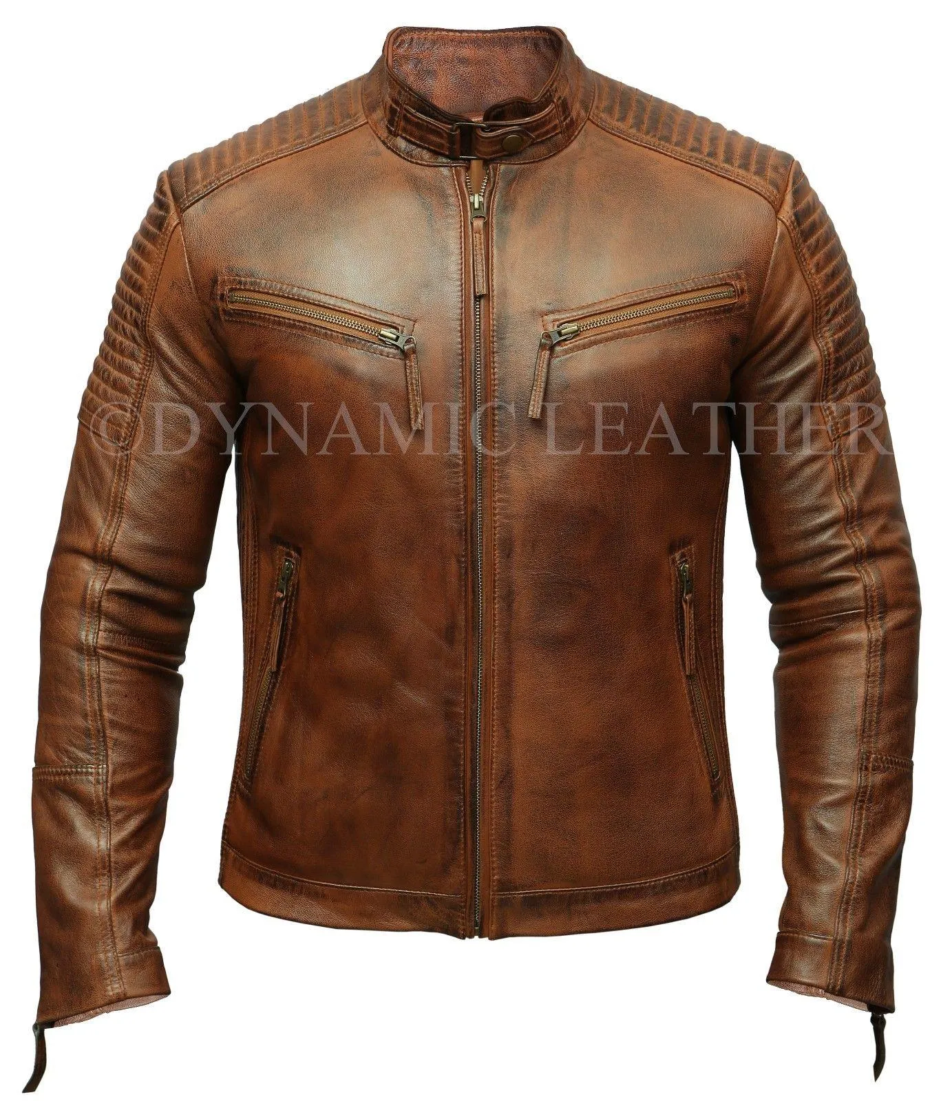 Mens Biker Club New Classic Diamond Vintage Distressed Brown Real Leather Jacket