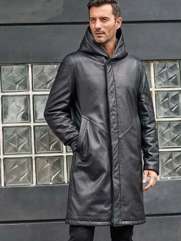 Men's Black Leather Parkas Overcoat Warm Down Jacket Oversize Winter Outwear